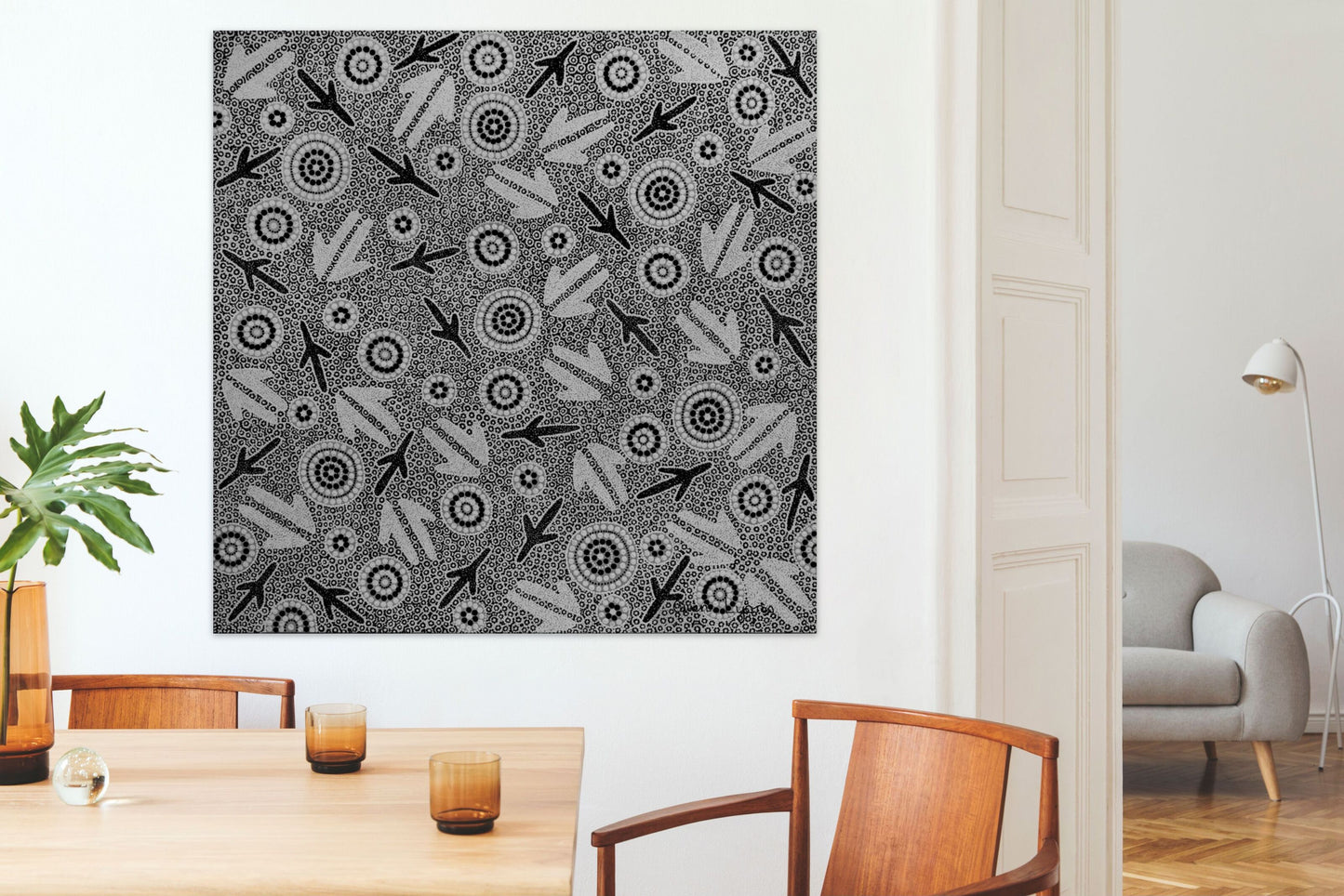 Kangaroo and Emu Dancing - Art Print on Canvas