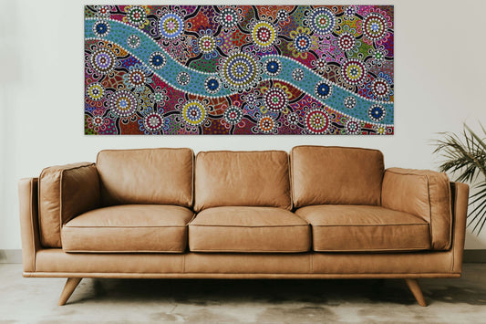Black Song Lines (Wiradjuri River People) - Art Print on Canvas